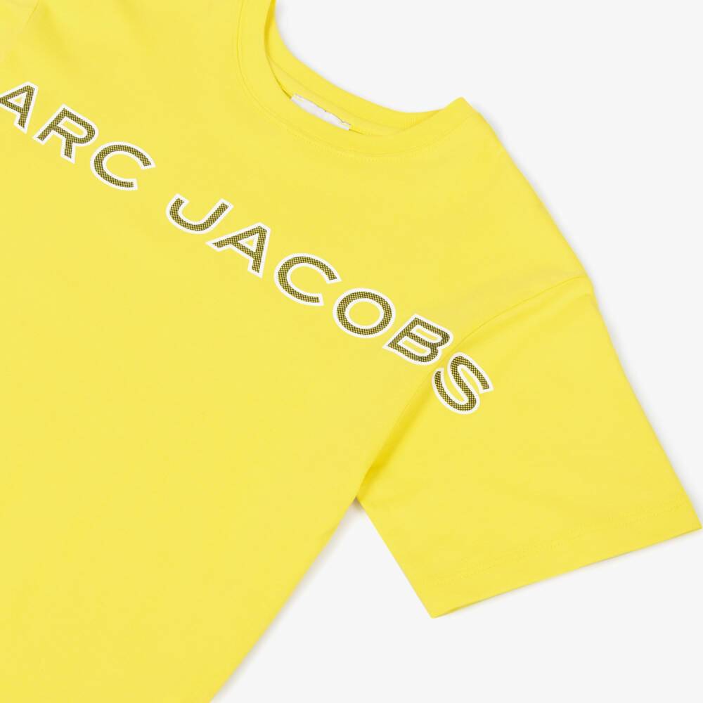 MARC JACOBS-Boys Yellow Cotton T-Shirt with Mesh-Effect Logo Print | Childrensalon