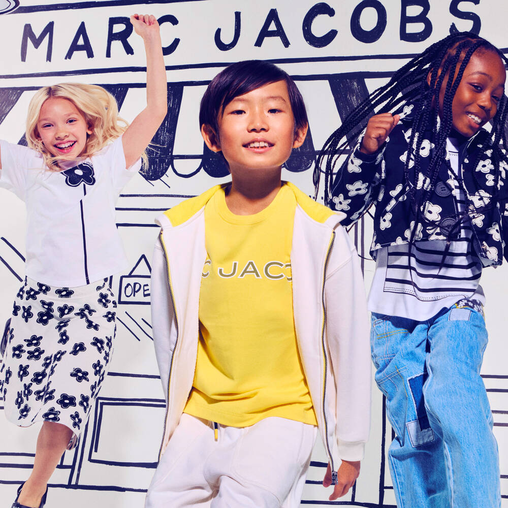 MARC JACOBS-Boys Yellow Cotton T-Shirt with Mesh-Effect Logo Print | Childrensalon