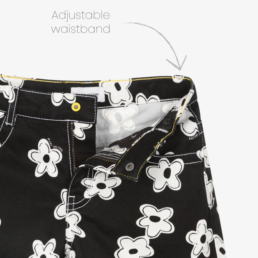 MARC JACOBS-Girls Black Cotton Daisy Print Shorts | Childrensalon