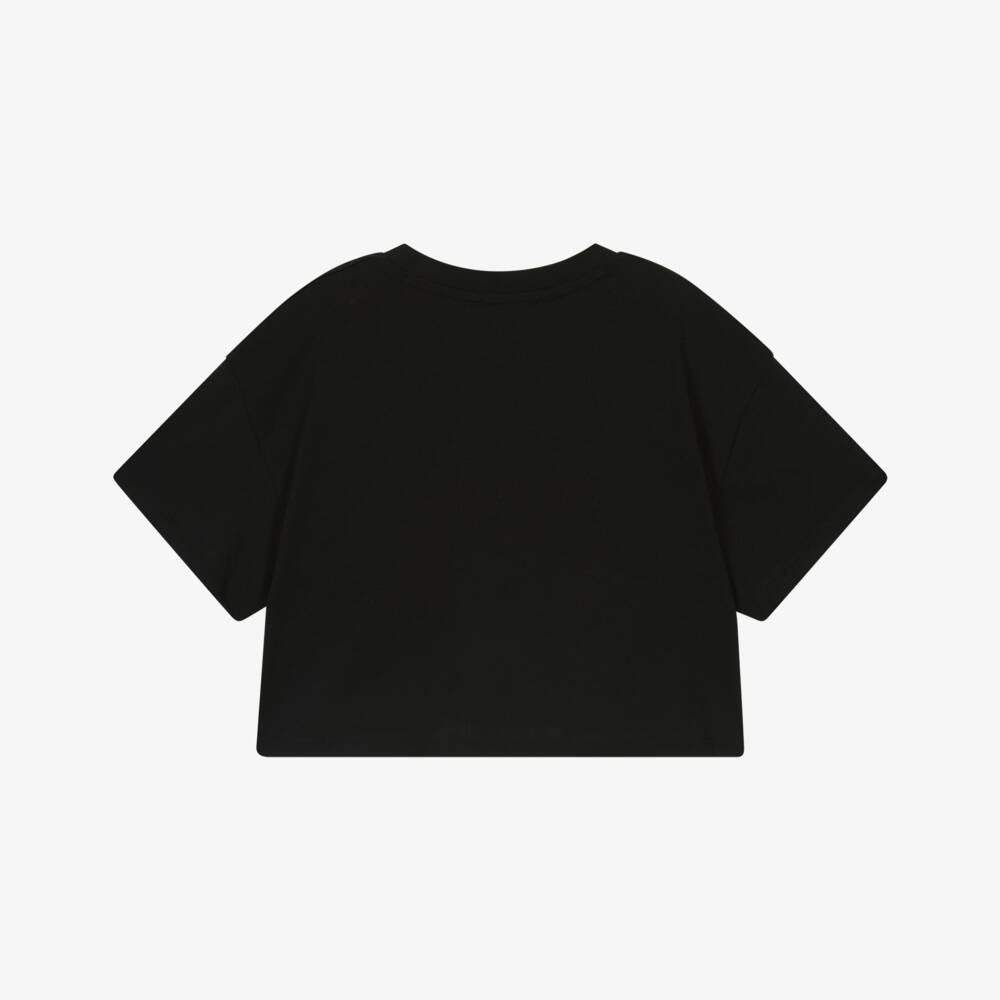 MARC JACOBS-Girls Black Cotton T-Shirt with Daisy Jewel Print | Childrensalon