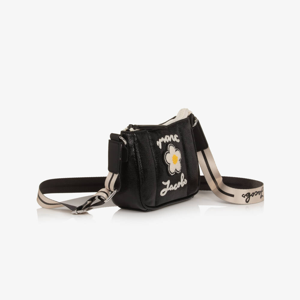 MARC JACOBS-Girls Black Cross-Body Bag with Daisy (18cm) | Childrensalon