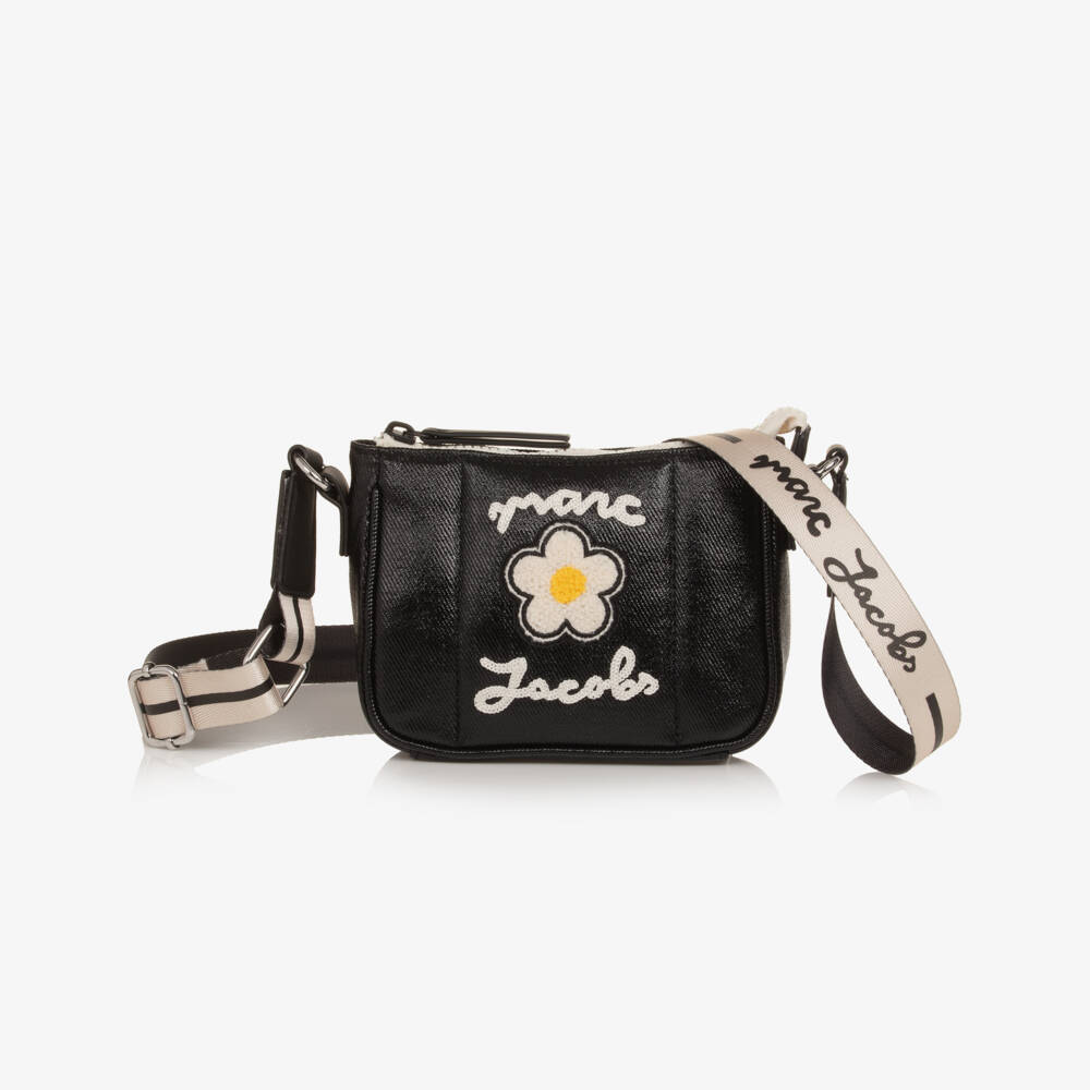 MARC JACOBS-Girls Black Cross-Body Bag with Daisy (18cm) | Childrensalon