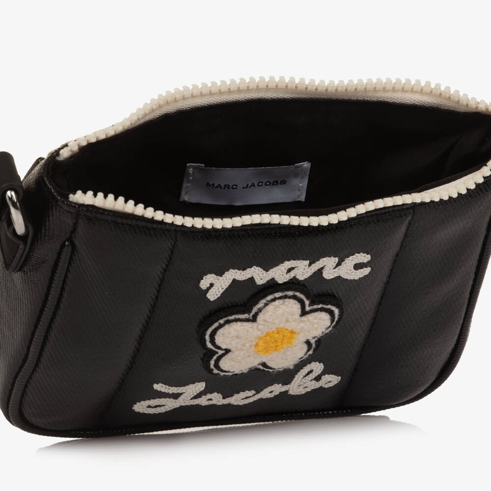 MARC JACOBS-Girls Black Cross-Body Bag with Daisy (18cm) | Childrensalon