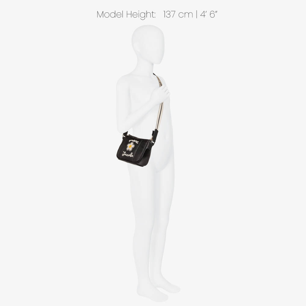 MARC JACOBS-Girls Black Cross-Body Bag with Daisy (18cm) | Childrensalon