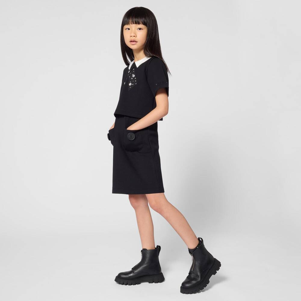 MARC JACOBS-Girls Black Embellished Dress with Collar Effect | Childrensalon