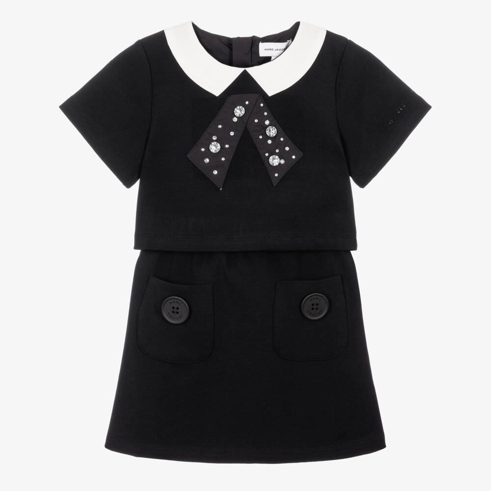 MARC JACOBS-Girls Black Embellished Dress with Collar Effect | Childrensalon