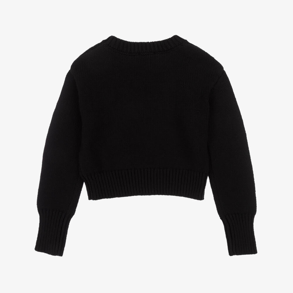 MARC JACOBS-Girls Black Knitted Cotton Rhinestone Bow Jumper | Childrensalon