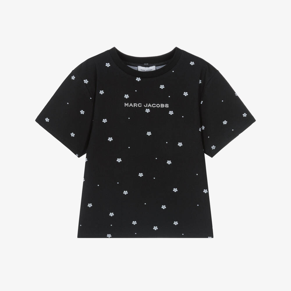 MARC JACOBS-Girls Black & White Daisy Print Cotton T-Shirt | Childrensalon