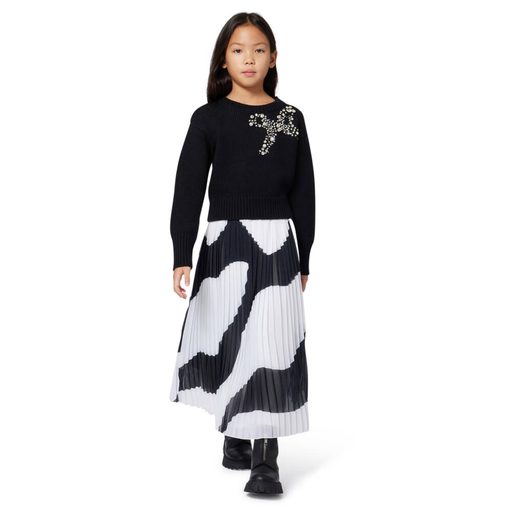 MARC JACOBS-Girls Black & White Zebra Print Pleated Skirt | Childrensalon
