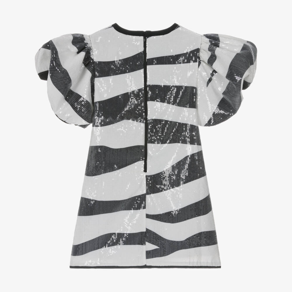 MARC JACOBS-Girls Black & White Zebra Print Sequin Dress | Childrensalon