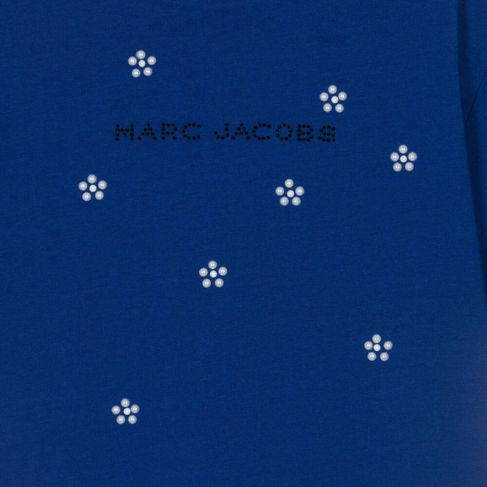 MARC JACOBS-Girls Blue Daisy Embellished Cotton T-Shirt | Childrensalon