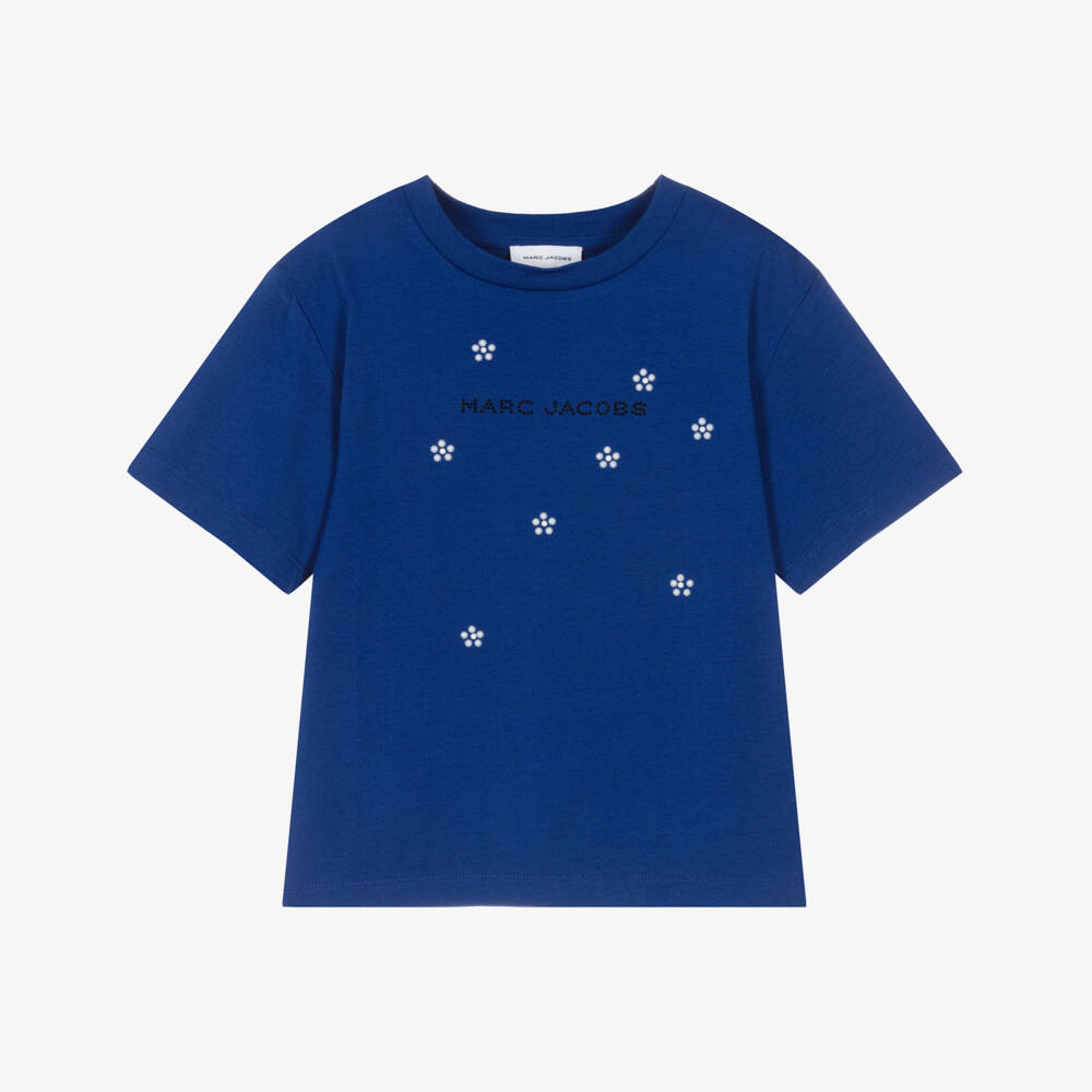 MARC JACOBS-Girls Blue Daisy Embellished Cotton T-Shirt | Childrensalon