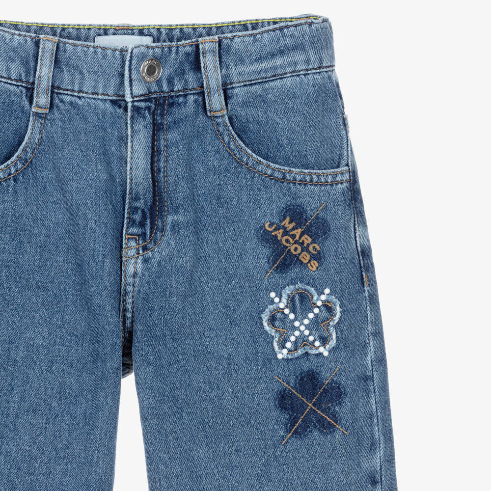 MARC JACOBS-Girls Blue Denim Daisy Patch Jeans | Childrensalon