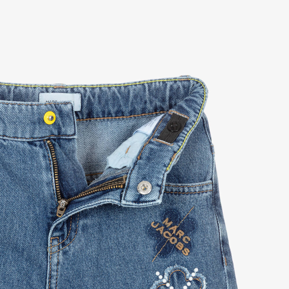 MARC JACOBS-Girls Blue Denim Daisy Patch Jeans | Childrensalon