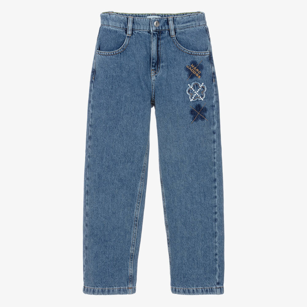 MARC JACOBS-Girls Blue Denim Daisy Patch Jeans | Childrensalon