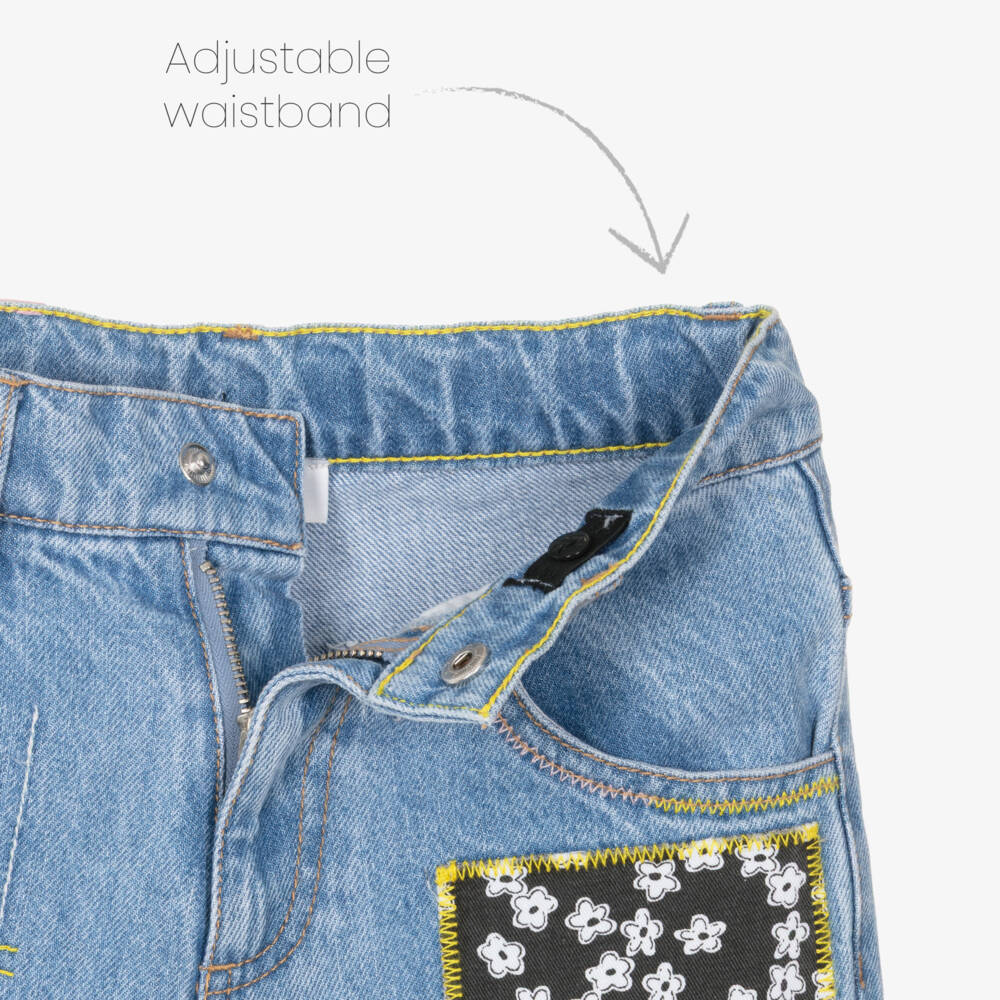 MARC JACOBS-Girls Blue Denim Patch Jeans | Childrensalon