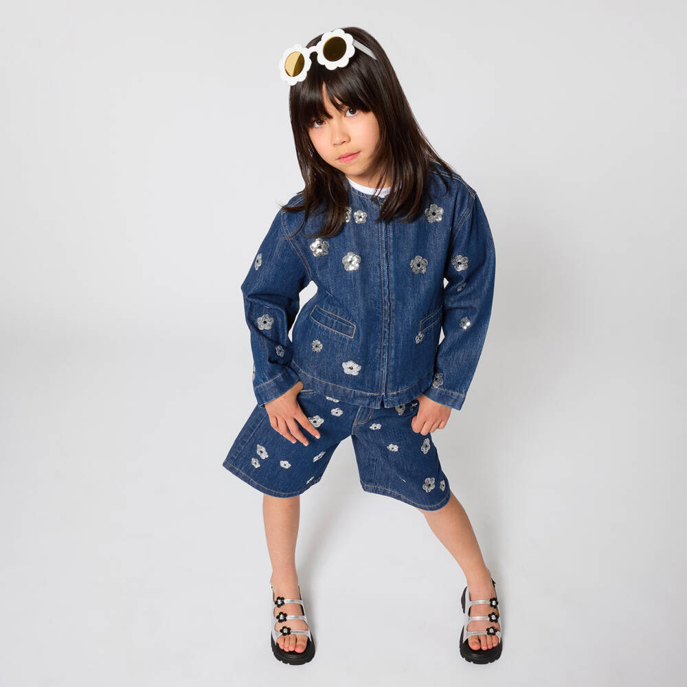 MARC JACOBS-Girls Blue Denim Sequinned Daisy Jacket | Childrensalon