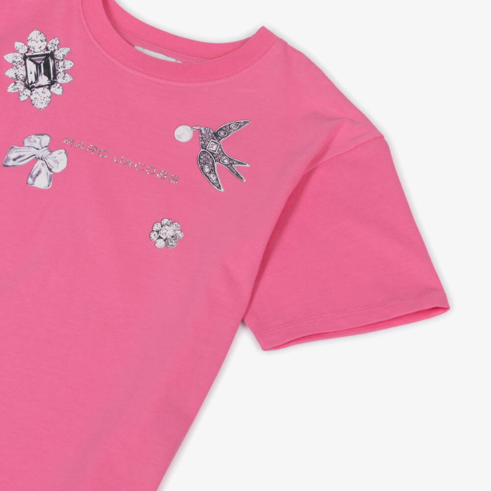 MARC JACOBS-Футболка розовая из хлопка с принтом украшений для девочек | Childrensalon