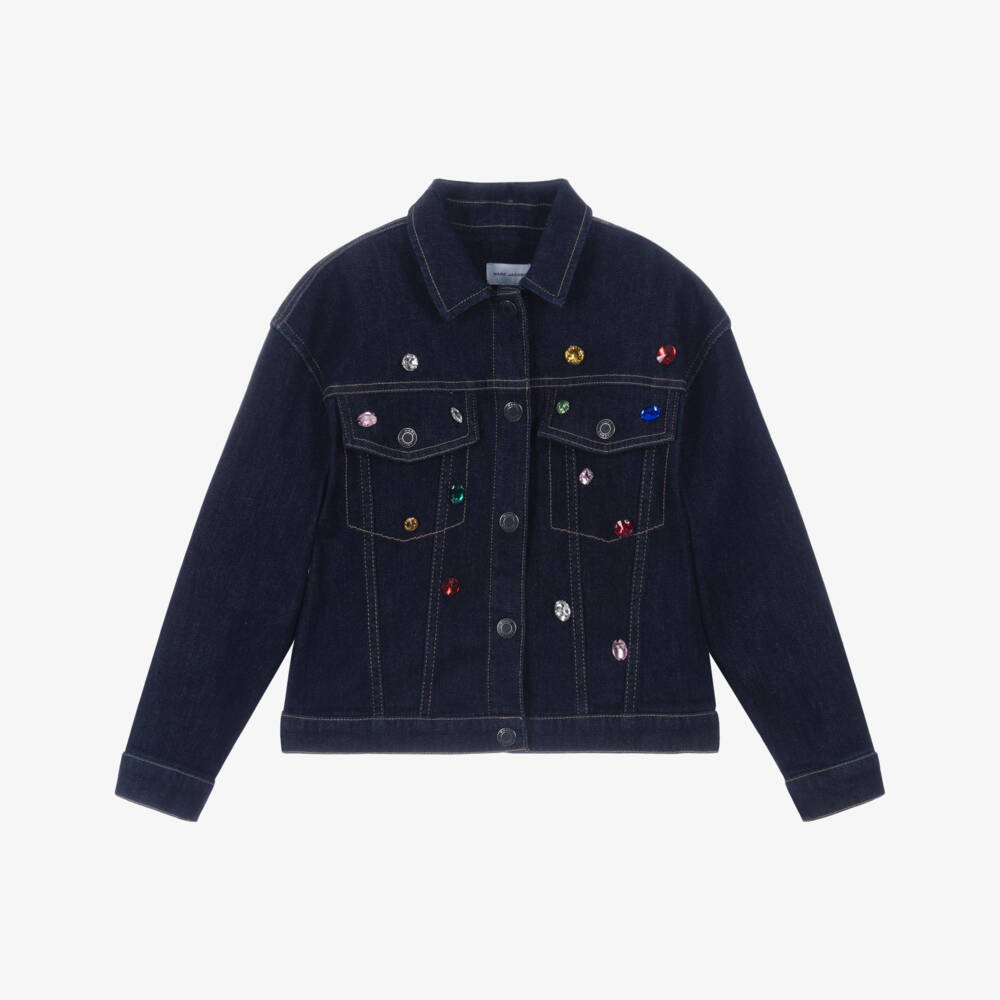MARC JACOBS-Girls Dark Blue Jewel Denim Jacket | Childrensalon