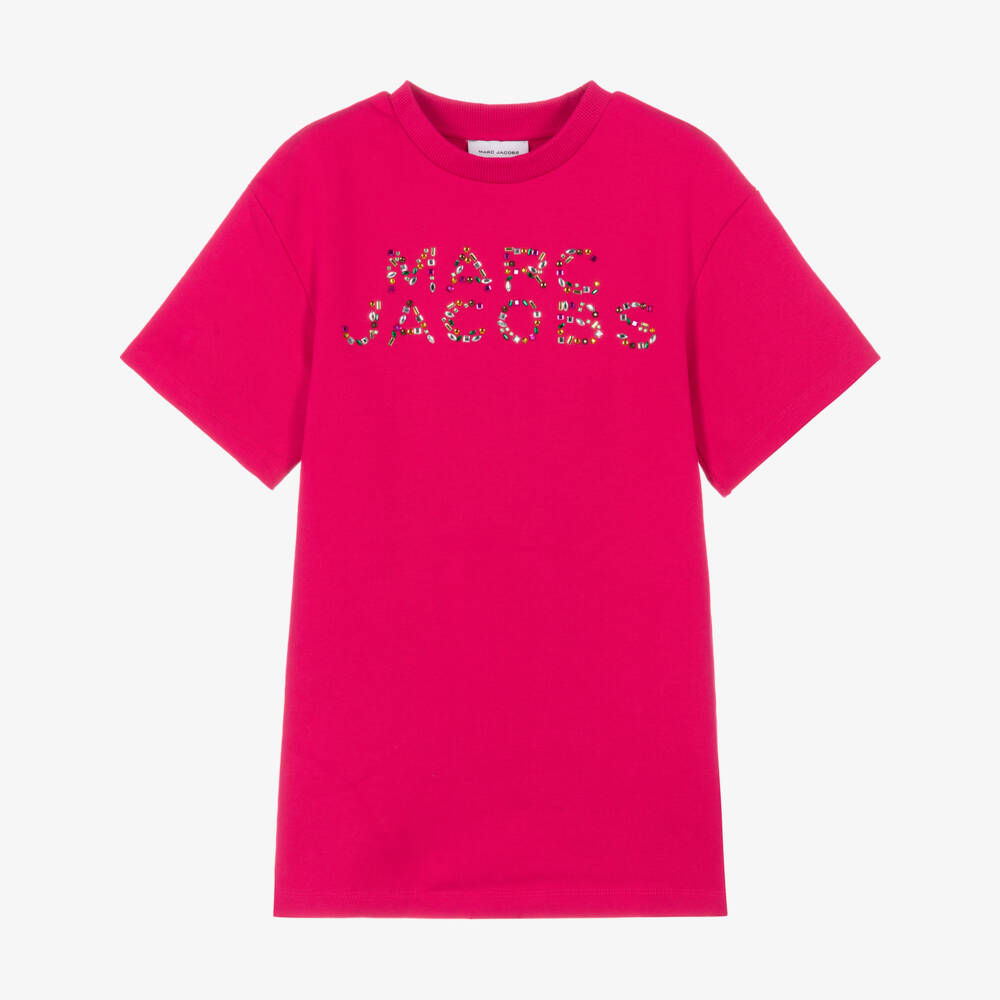 MARC JACOBS-Girls Fuchsia Pink Rhinestone Logo Dress | Childrensalon