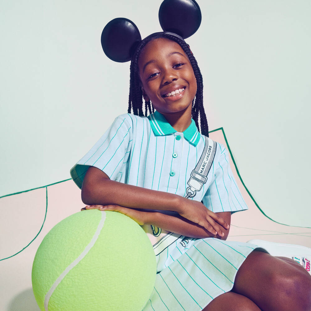 MARC JACOBS-Girls Green Striped Polo Dress with Bag Print | Childrensalon