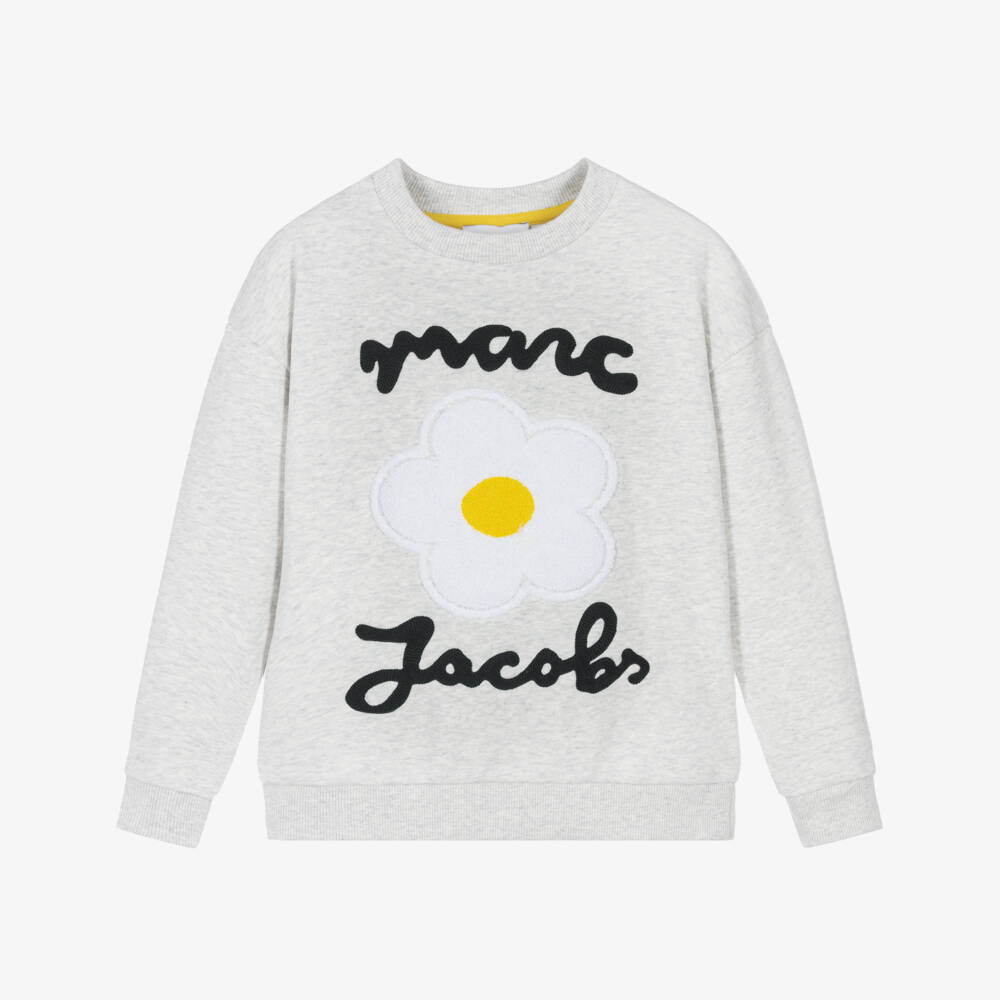 MARC JACOBS-Girls Grey Marl Cotton Daisy Sweatshirt | Childrensalon