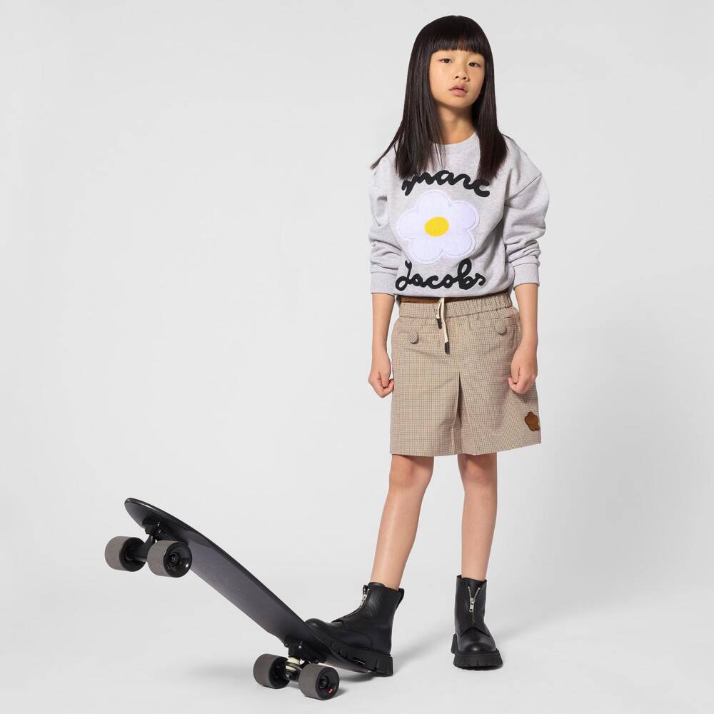 MARC JACOBS-Girls Grey Marl Cotton Daisy Sweatshirt | Childrensalon