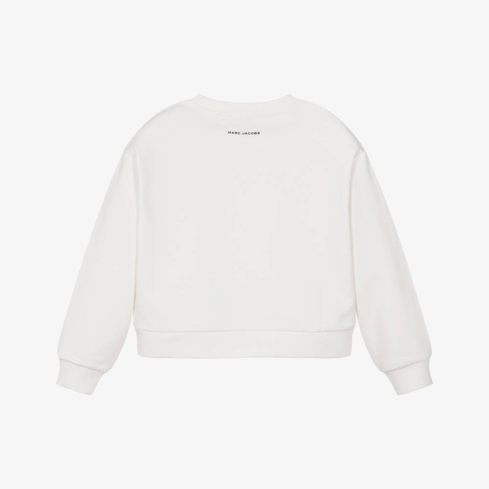 MARC JACOBS-Girls Ivory Cotton Sweatshirt with Sequinned Daisy | Childrensalon