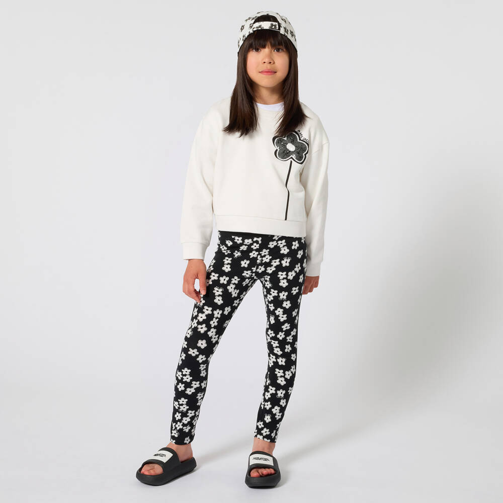 MARC JACOBS-سويتشيرت قطن مزين بزهرة ديزي لون عاجي للبنات | Childrensalon