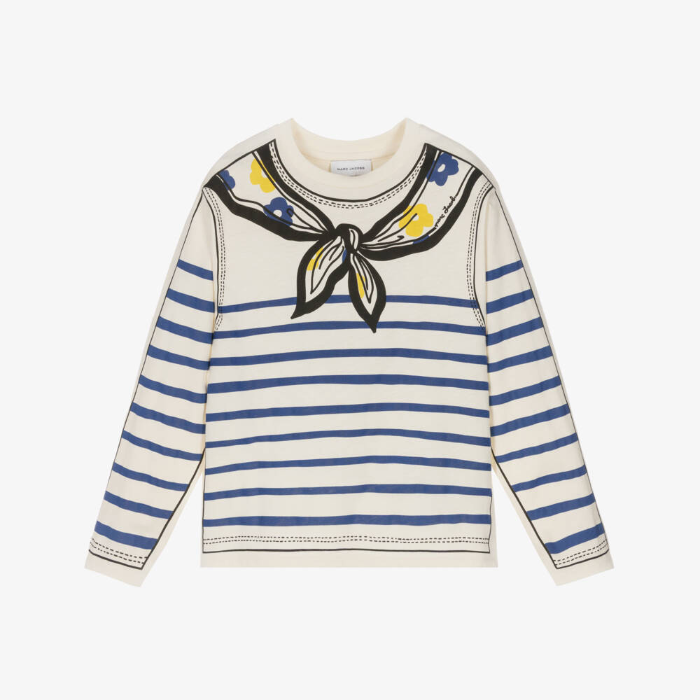 MARC JACOBS-Girls Ivory Cotton Top with Scarf Print | Childrensalon