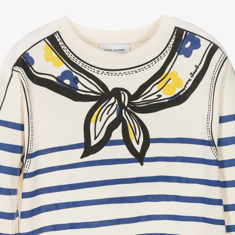 MARC JACOBS-Girls Ivory Cotton Top with Scarf Print | Childrensalon