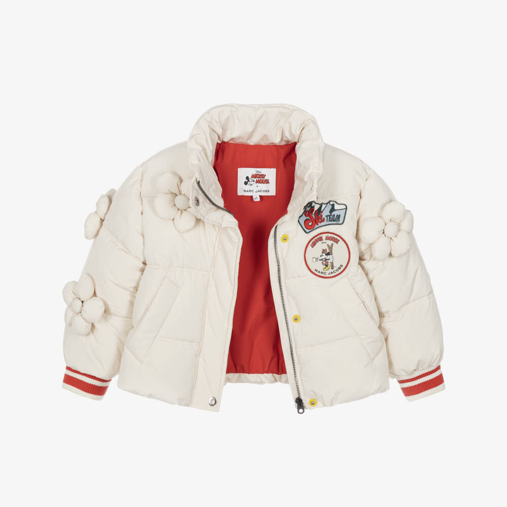 MARC JACOBS-Girls Ivory Minnie Mouse Puffer Jacket | Childrensalon