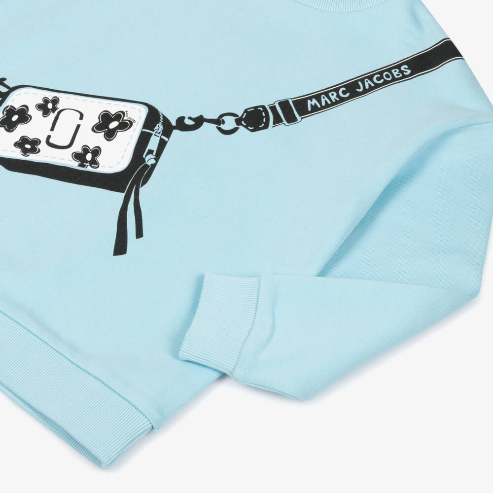 MARC JACOBS-Girls Pale Blue Cotton Sweatshirt with Snapshot Bag Print | Childrensalon