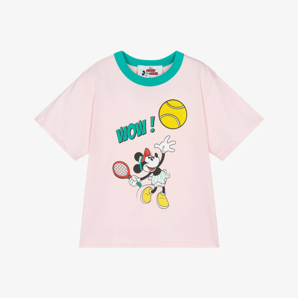 MARC JACOBS-Girls Pale Pink Cotton Minnie Mouse Tennis Print T-Shirt | Childrensalon