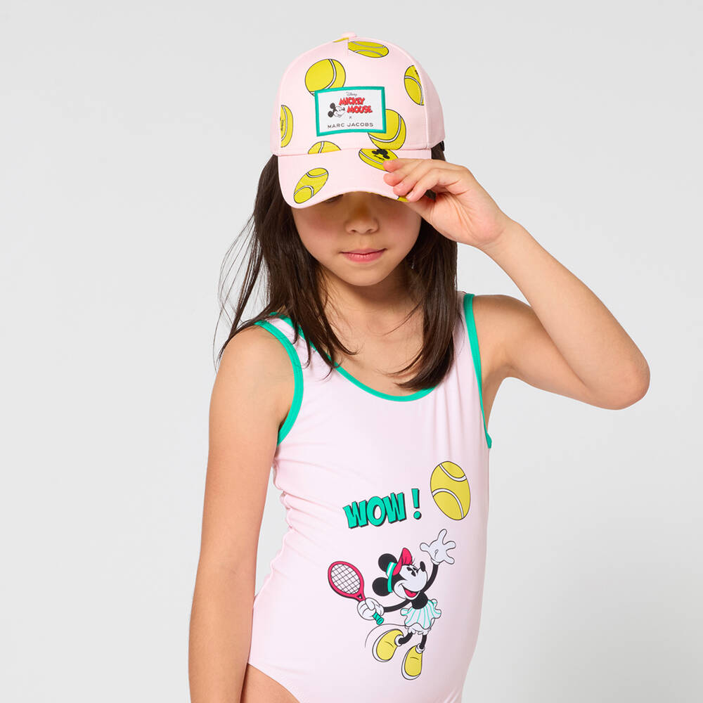 MARC JACOBS-Girls Pale Pink Minnie Mouse Tennis Print Swimsuit | Childrensalon