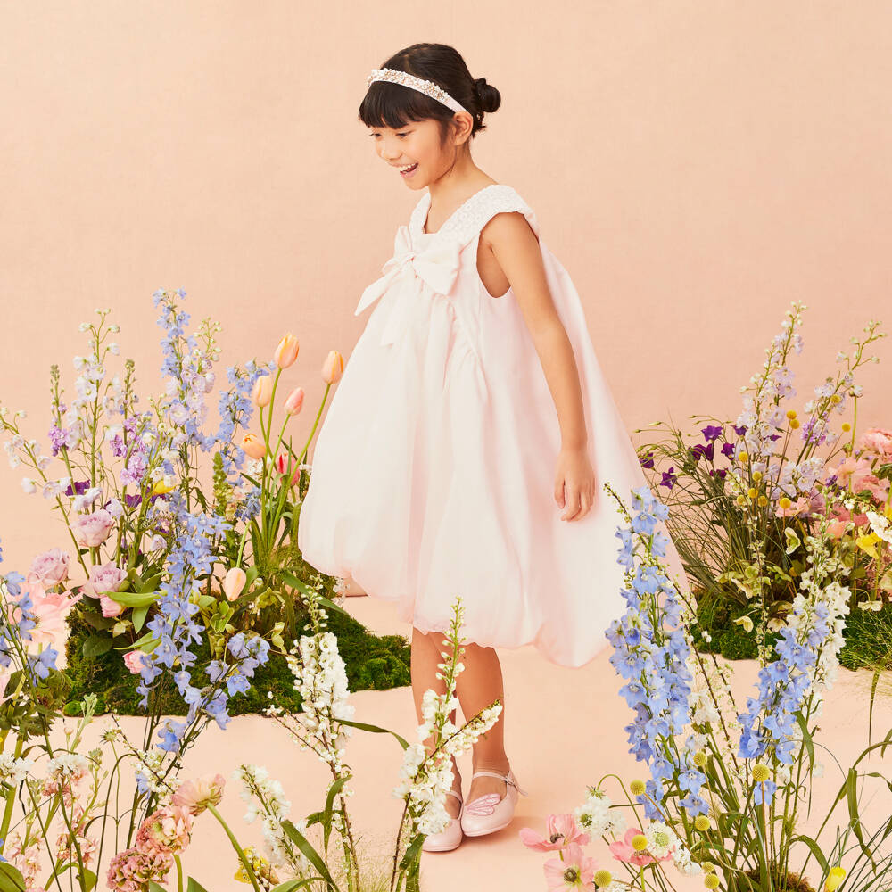 MARC JACOBS-Girls Pale Pink Organza Bow Dress | Childrensalon