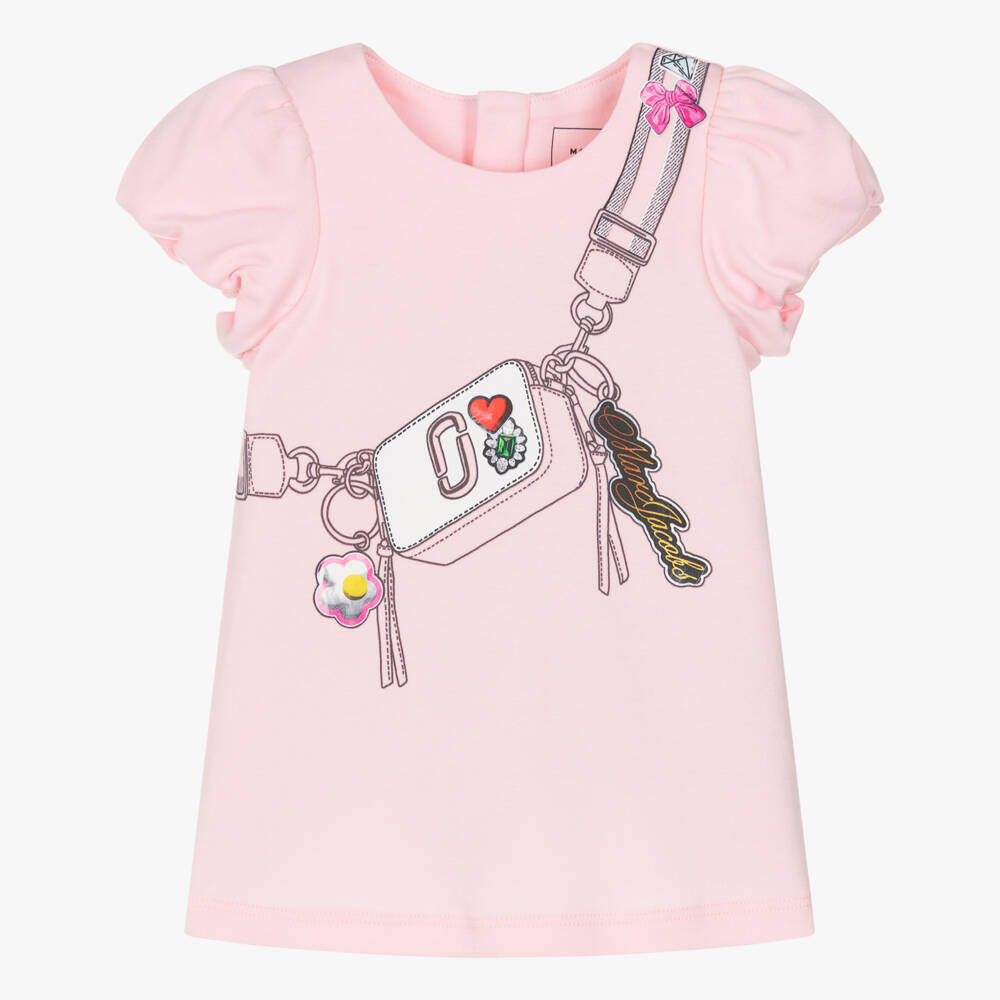 MARC JACOBS-Girls Pale Pink Snapshot Bag Print Cotton T-Shirt | Childrensalon