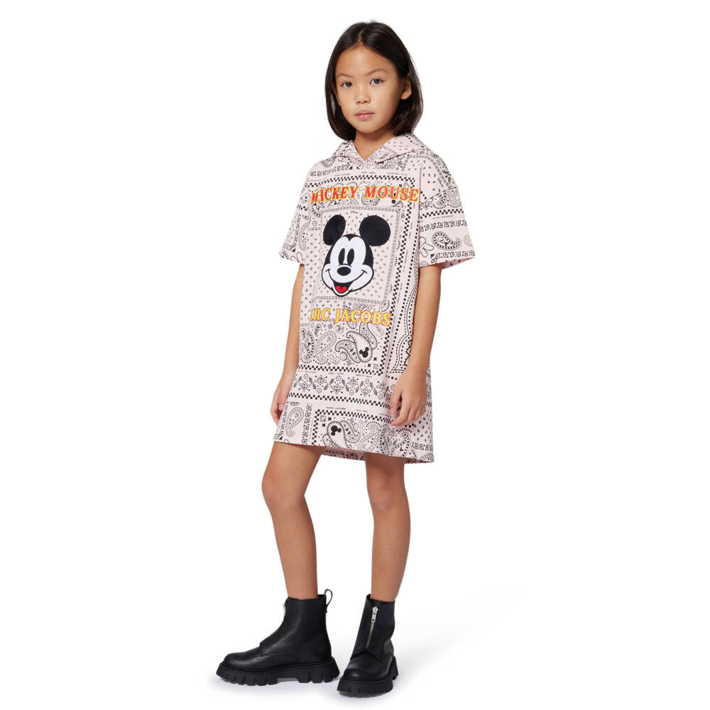 MARC JACOBS-Girls Pink Cotton Bandana Hoodie Dress with Mickey Mouse | Childrensalon