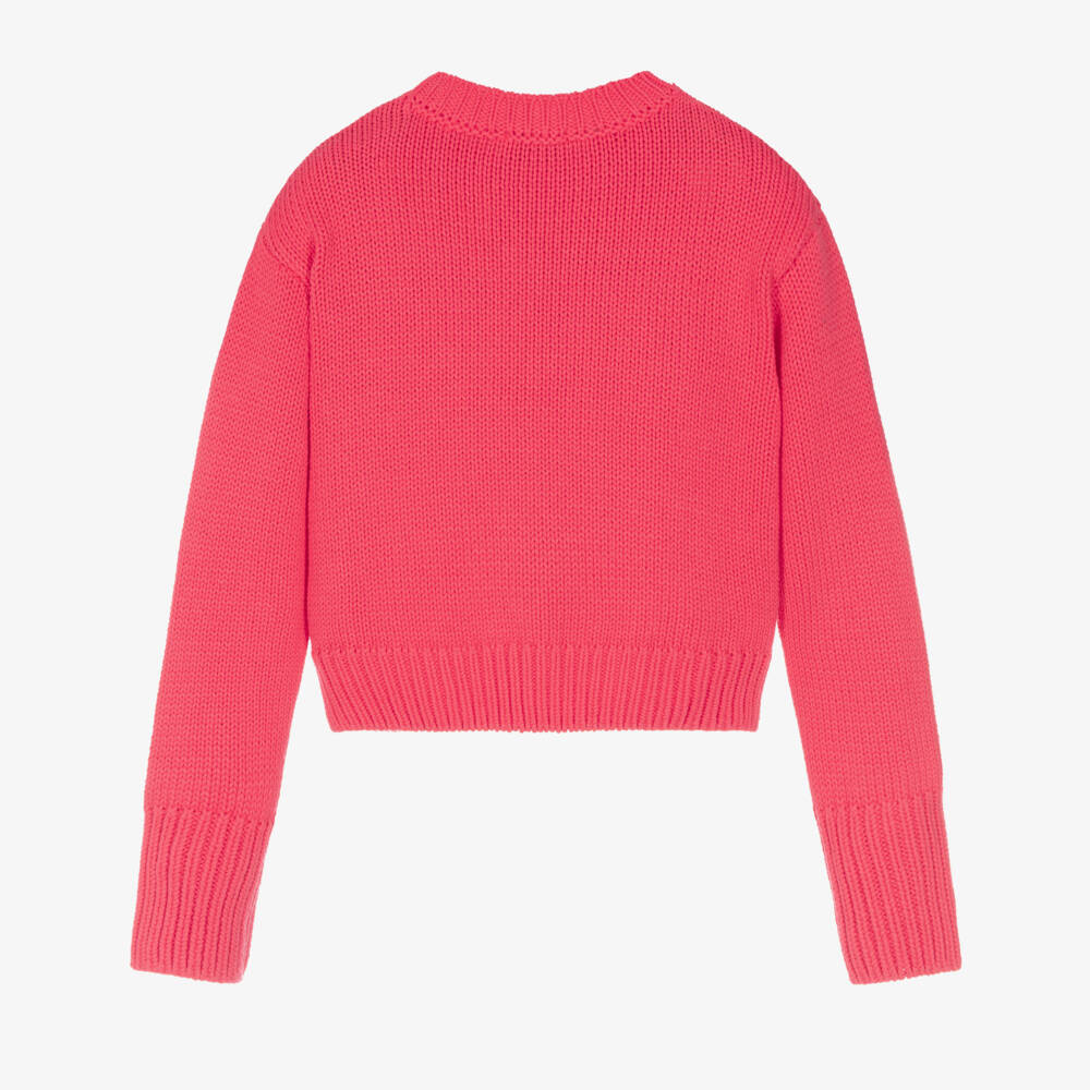 MARC JACOBS-Girls Pink Cotton Knit Sweater with Rhinestone Bow | Childrensalon