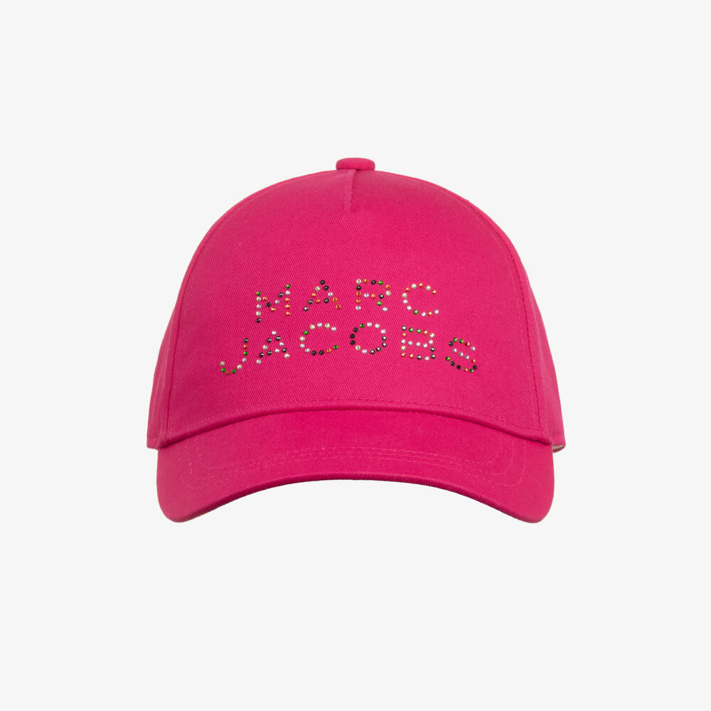 MARC JACOBS-Girls Pink Cotton Twill Cap with Colourful Diamanté Logo | Childrensalon