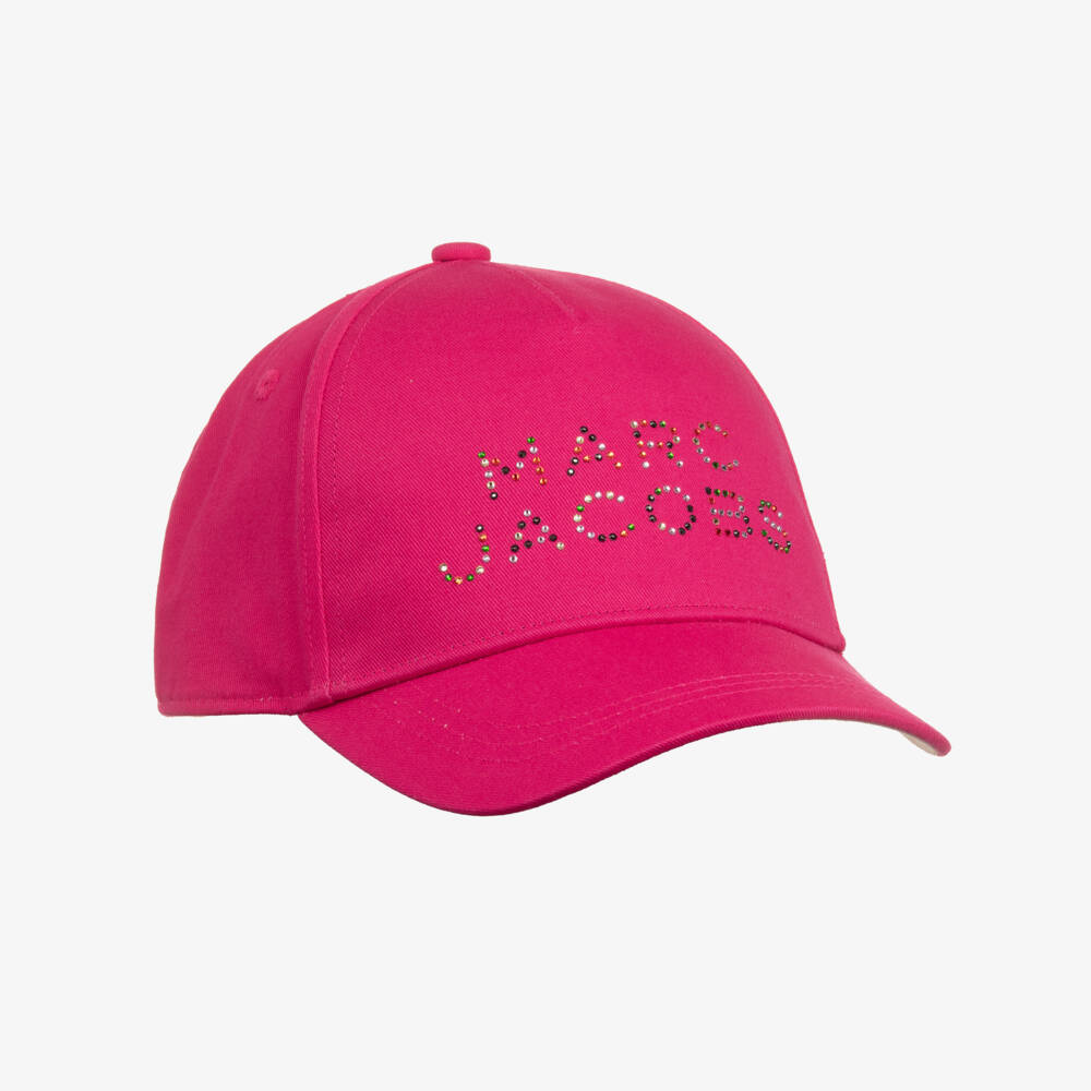 MARC JACOBS-Girls Pink Cotton Twill Cap with Colourful Diamanté Logo | Childrensalon