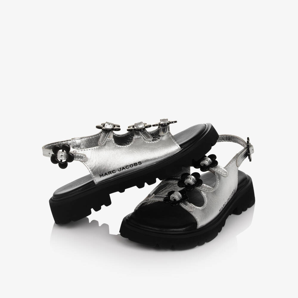 MARC JACOBS-Сандалии серебряные кожаные с пряжками в виде ромашек для девочек | Childrensalon
