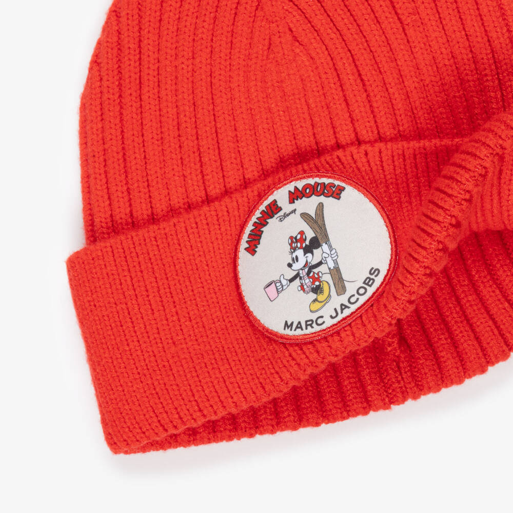 MARC JACOBS-Girls Tomato Red Minnie Mouse Badge Beanie Hat | Childrensalon