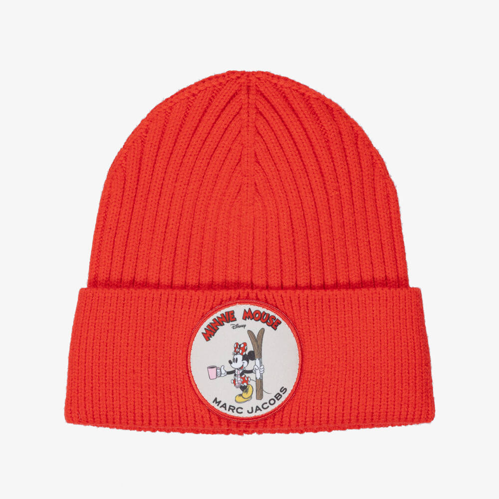 MARC JACOBS-Girls Tomato Red Minnie Mouse Badge Beanie Hat | Childrensalon
