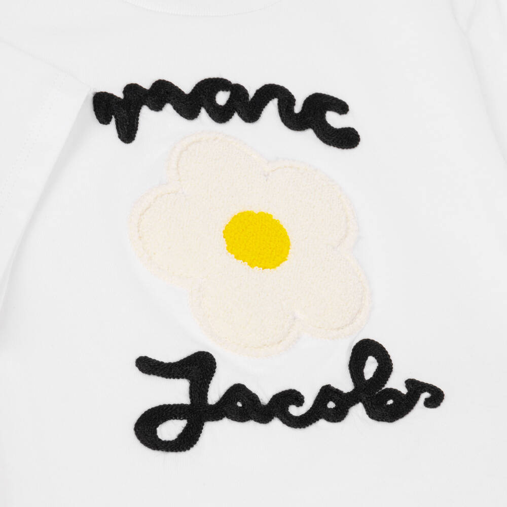 MARC JACOBS-Girls White Cotton Daisy Patch T-Shirt | Childrensalon