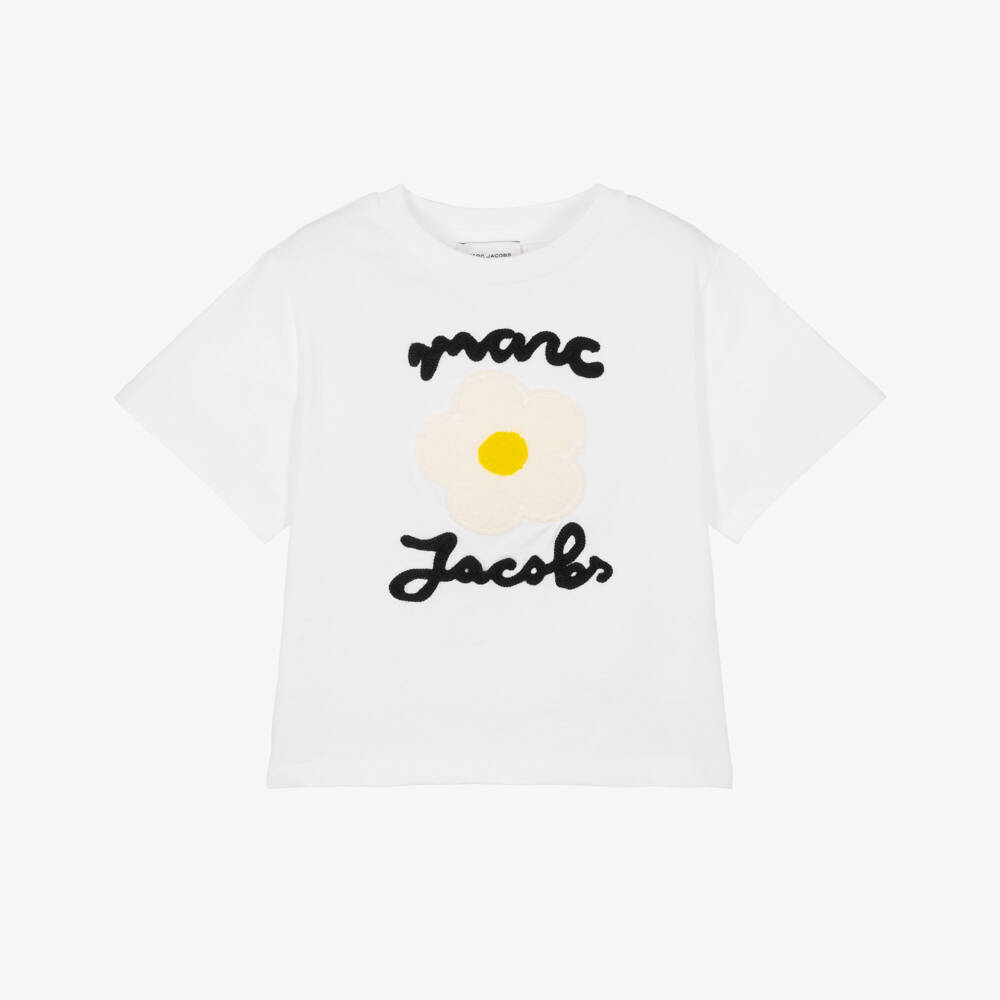 MARC JACOBS-Girls White Cotton Daisy Patch T-Shirt | Childrensalon