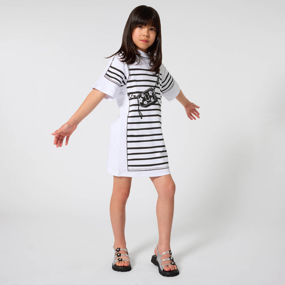 MARC JACOBS-GIrls White Cotton Jersey Printed Bag Dress | Childrensalon