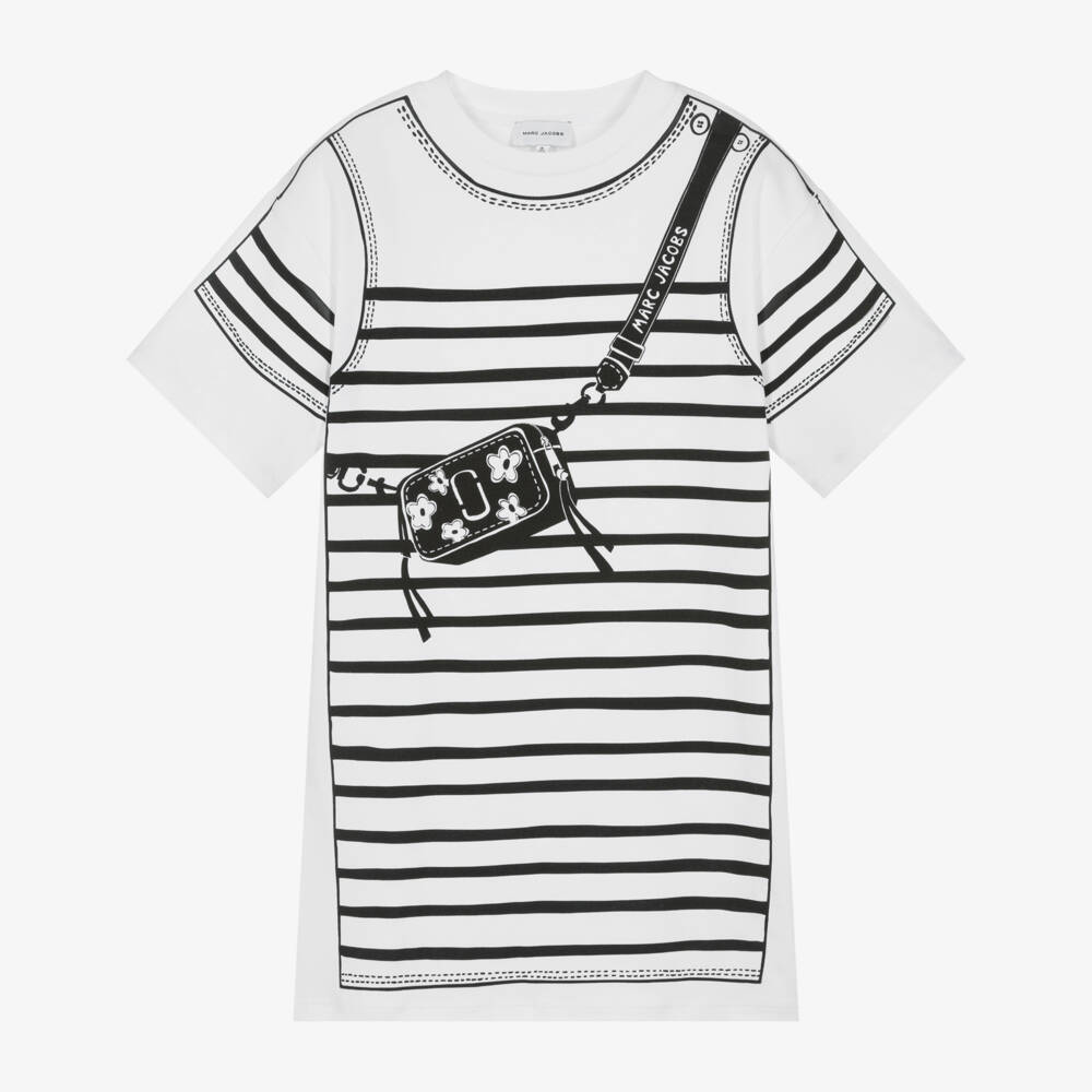MARC JACOBS-GIrls White Cotton Jersey Printed Bag Dress | Childrensalon