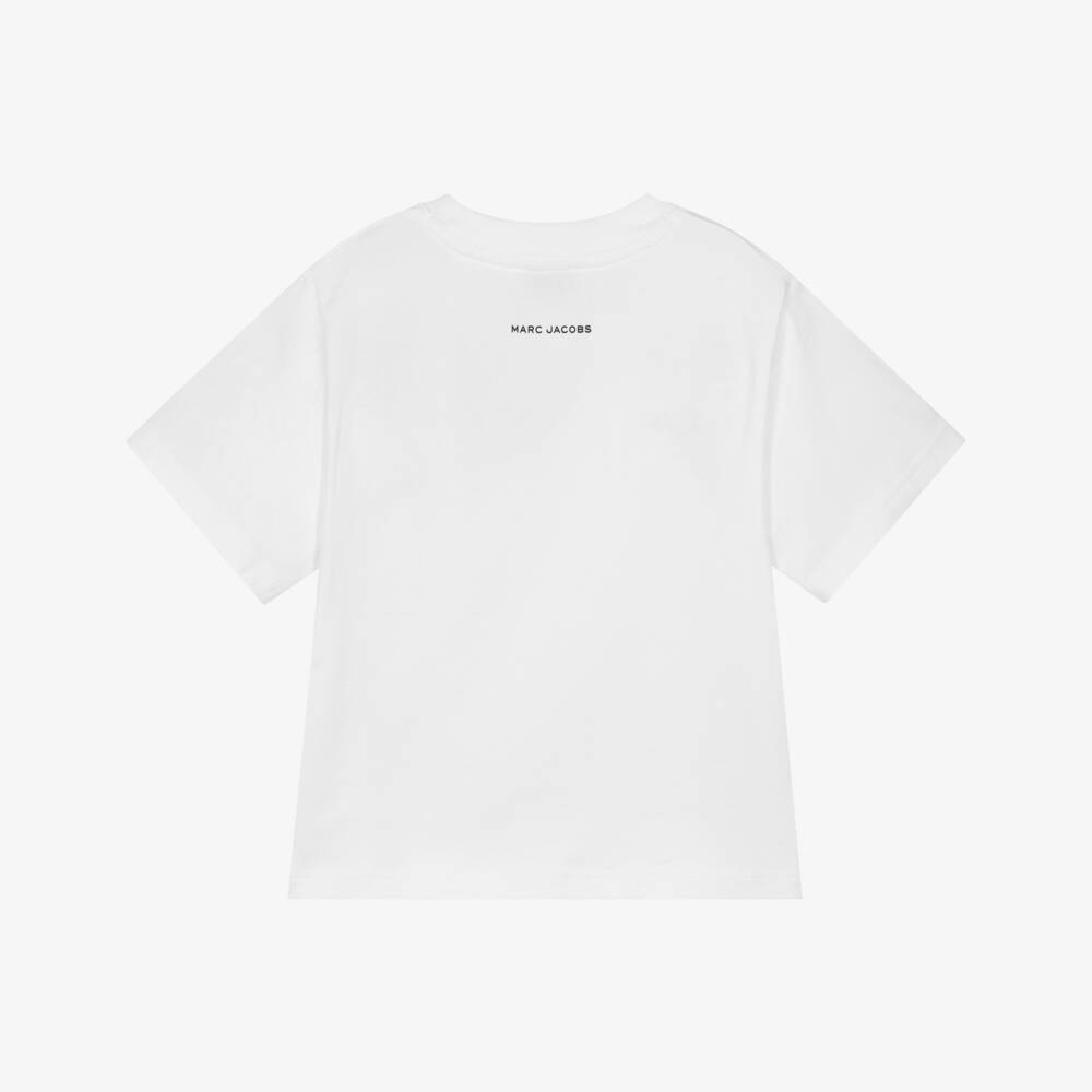 MARC JACOBS-Girls White Cotton T-Shirt with Glittery Daisy Motif | Childrensalon