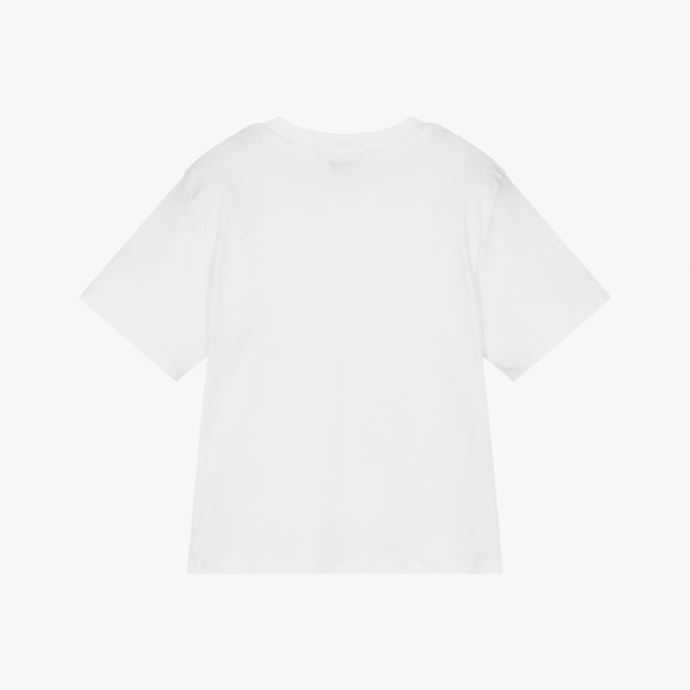 MARC JACOBS-Girls White Cotton T-Shirt with Snapshot Bag Print | Childrensalon